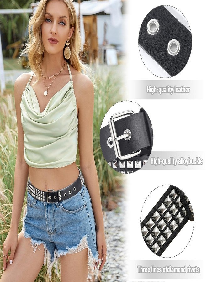 YOGEYOGE Black Studded Belt, 3 Pcs Y2K Belt Emo Girl Goth Punk Rock Double Grommet with Pyramid Scene for Women Men - Image 3